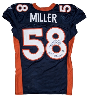 2011 Von Miller Game Used and Signed/Inscribed Denver Broncos Road Jersey Worn on 10/23/11 Vs. Miami (Broncos COA & Tristar)